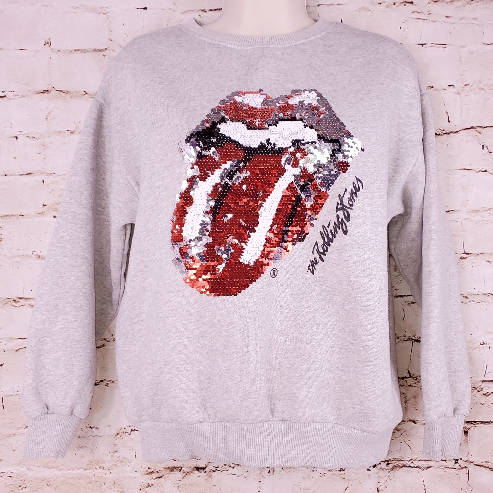 Zara Girls Rolling Stones Gray Sequins Sweatshirt
